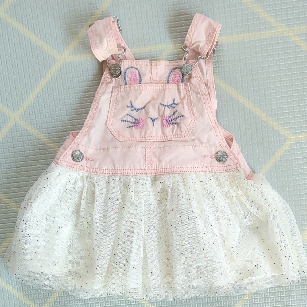 OshKosh B'gosh Pink and White Bunny Overall Skirt